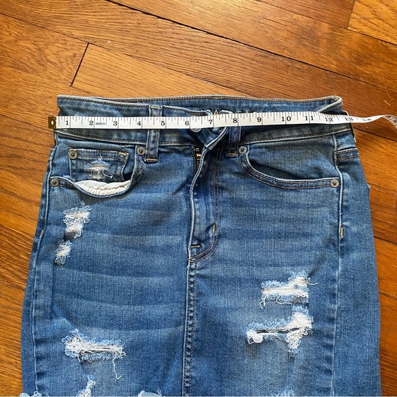 American Eagle Outfitters Blue Denim Distressed Mini Skirt - Picture 7 of 9